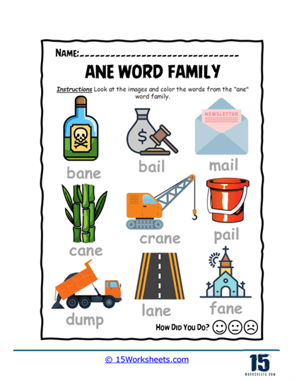 Ane Word Family Worksheets