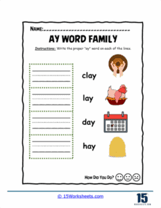 Ay Word Family Worksheets - 15 Worksheets.com