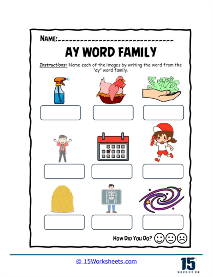 Ay Word Family Worksheets