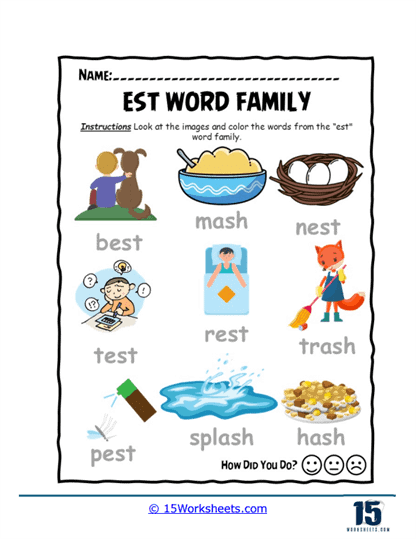 Est Word Family Worksheets