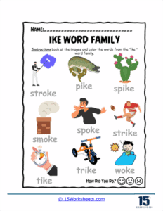 Ike Word Family Worksheets | Early Literacy Pages - 15 Worksheets.com