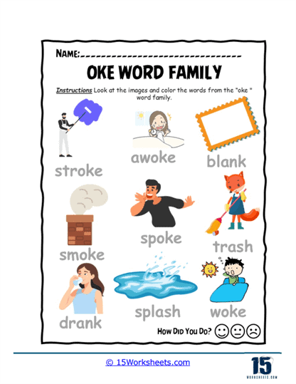 Oke Word Family Worksheets