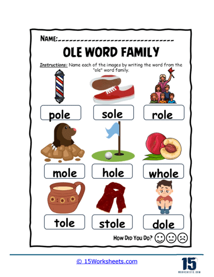 Ole Word Family Worksheets