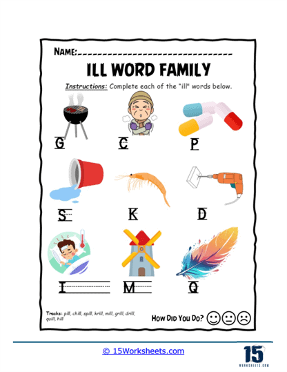 Ill Word Family Worksheets