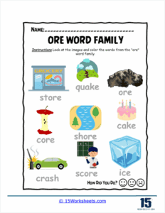 Ore Word Family Worksheets - 15 Worksheets.com