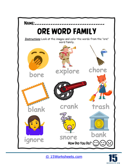 Ore Word Family Worksheets
