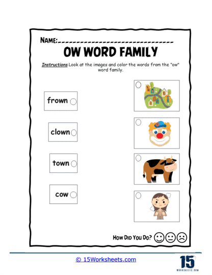 Ow Word Family Worksheets