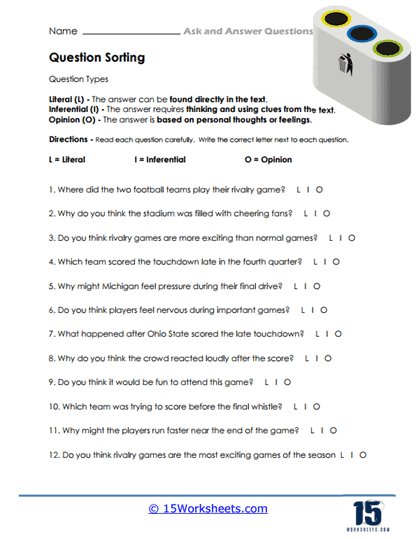 Question Classifier Worksheet