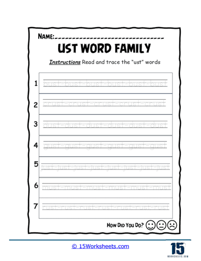 Tracing Word Lines Worksheet