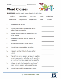 Word Classes Worksheet.pdf Word Classes Worksheets - 15Worksheets.com