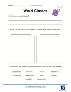 Word Classes Worksheet.pdf Word Classes Worksheets - 15Worksheets.com