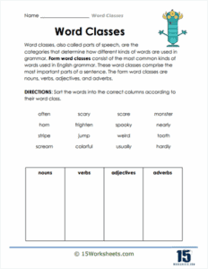 Word Class Task Word Classes Worksheets - 15Worksheets.com