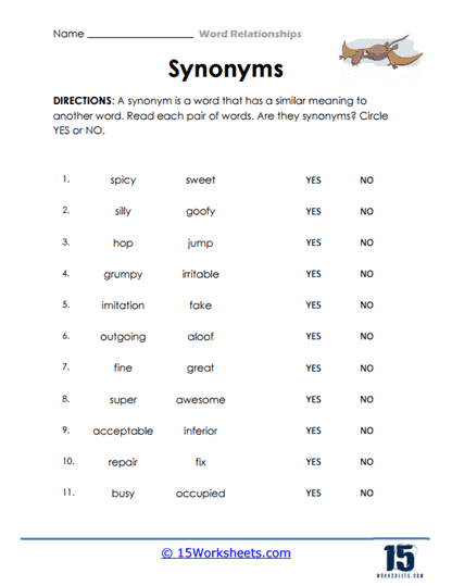 Synonym Check Worksheet