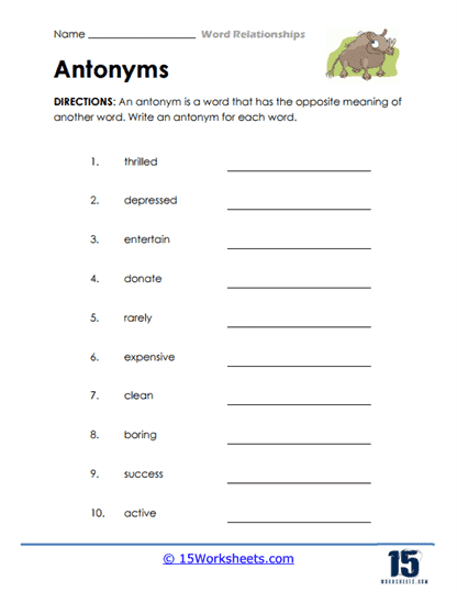 Opposite Finder Worksheet
