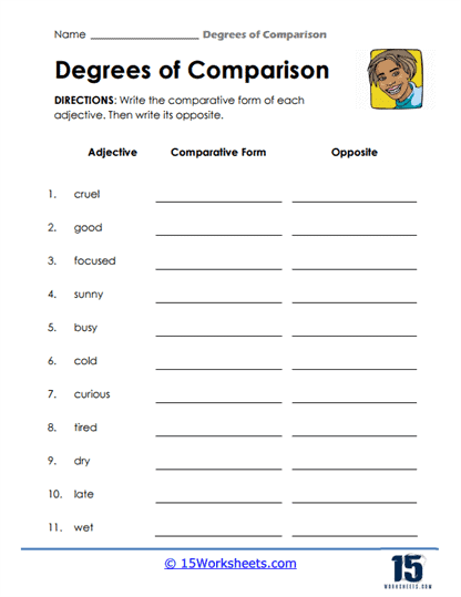 Opposite Comparisons Worksheet