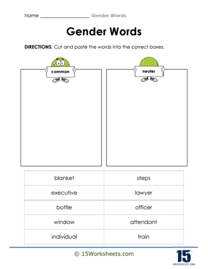 Gender Noun Worksheets - 15 Worksheets.com
