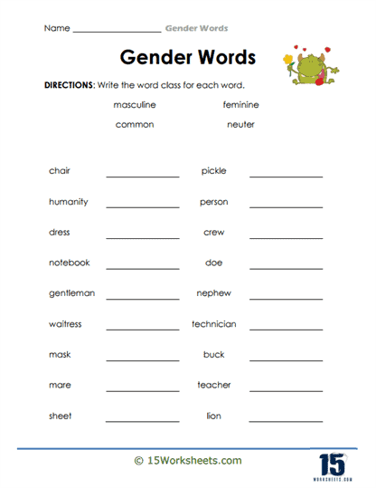 Gender Labels Worksheet