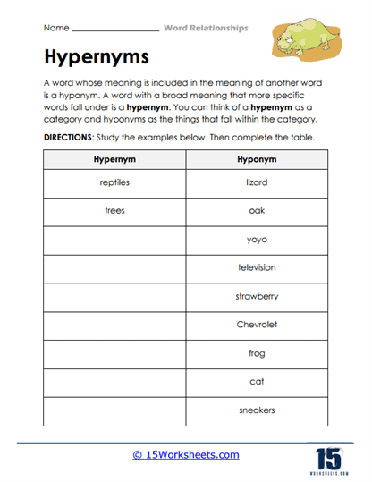 Category Match Worksheet