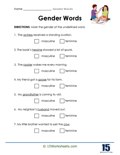 Underline Gender Worksheet