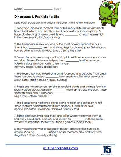 Dino Discoveries Worksheet