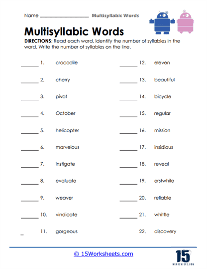 Syllable Count Worksheet