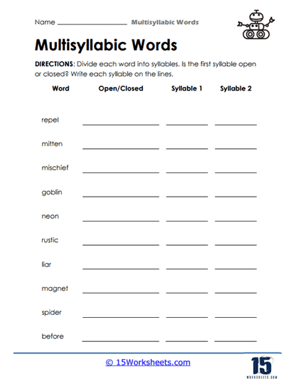Open Closed Worksheet