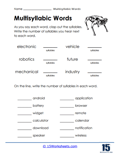 Tech Syllables Worksheet
