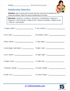 Word Relation Task Word Relationship Worksheets - 15 Worksheets.com