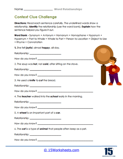 Word Relationship Vocabulary Worksheet Series