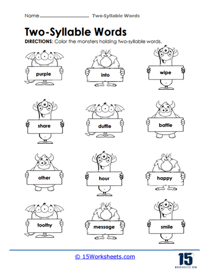 Two Syllable Words Worksheet Collection