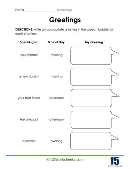Greeting Guide Worksheet
