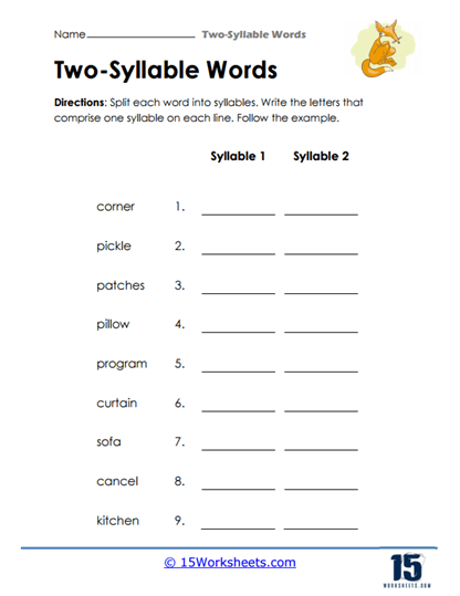 Split Sounds Worksheet