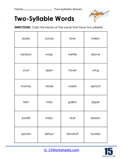 Syllable Squares Worksheet