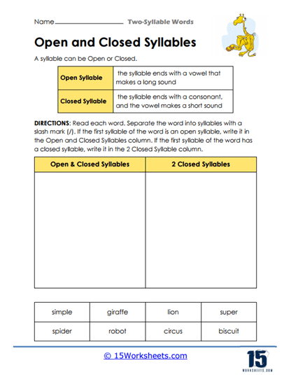 Syllable Sorters Worksheet