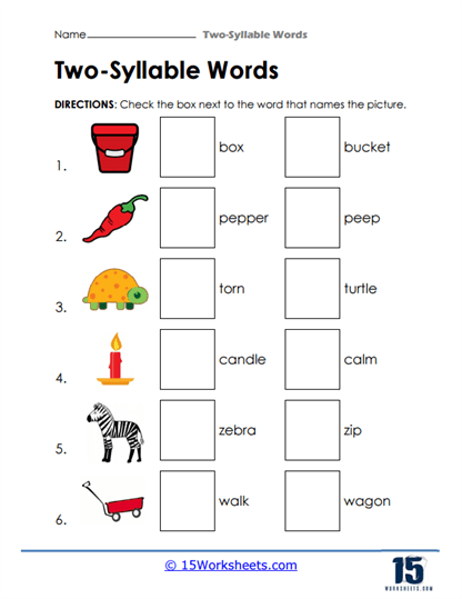 Picture Syllables Worksheet