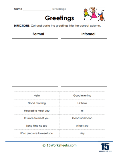 Formal Friends Worksheet