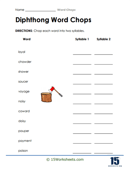 Diphthong Divides Worksheet