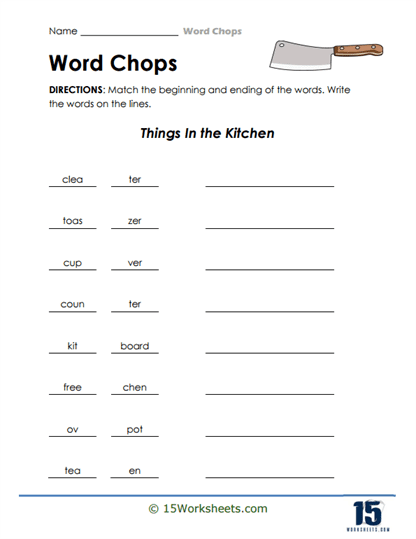 Kitchen Chops Worksheet