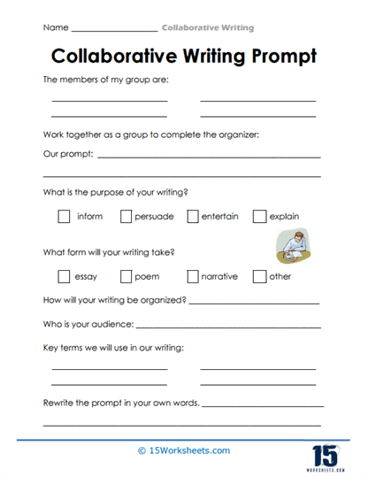 Collaborative Writing Prompt Planner Worksheet