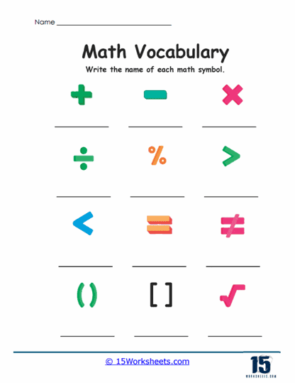 Math Symbols Identification Worksheet