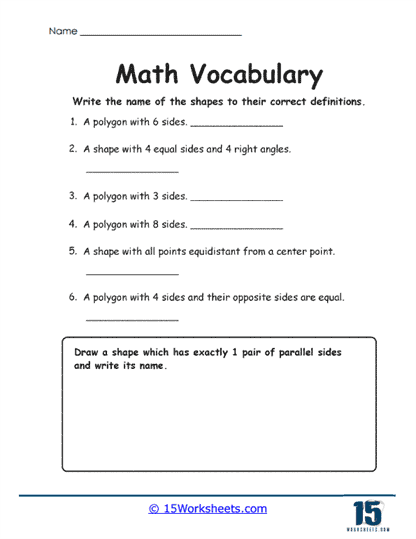 Shape Definitions Worksheet