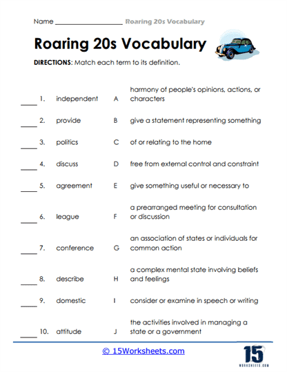 Government and Society Terms Worksheet