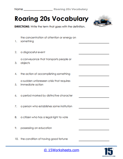 Key Historical Terms Worksheet