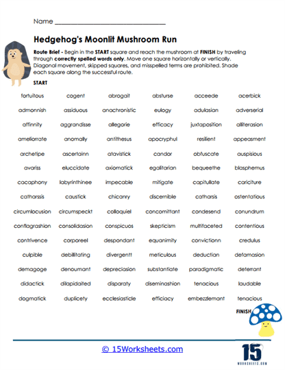 Moonlit Run Worksheet
