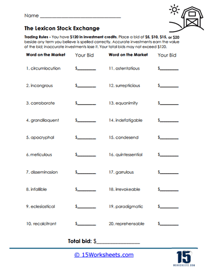 Lexicon Trading Worksheet