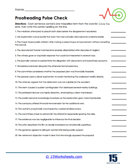 Editing Pulse Worksheet