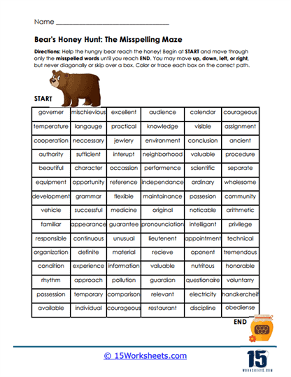 Spelling Trail Worksheet