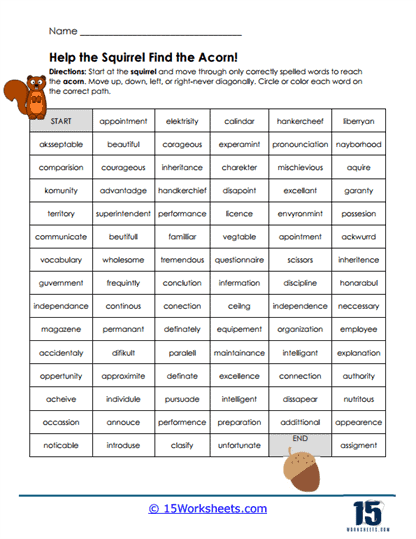 Acorn Path Worksheet