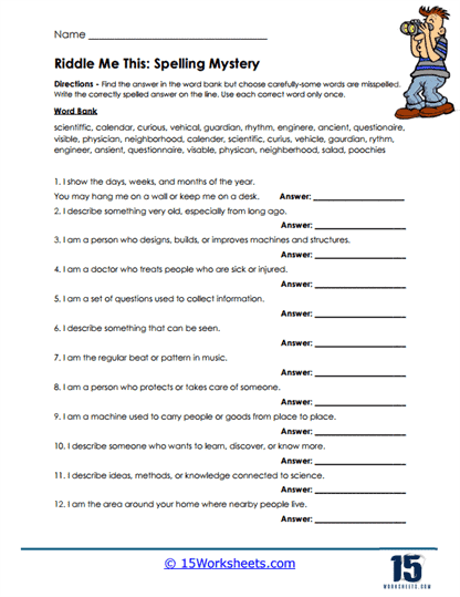 Riddle Words Worksheet