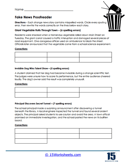 News Corrections Worksheet